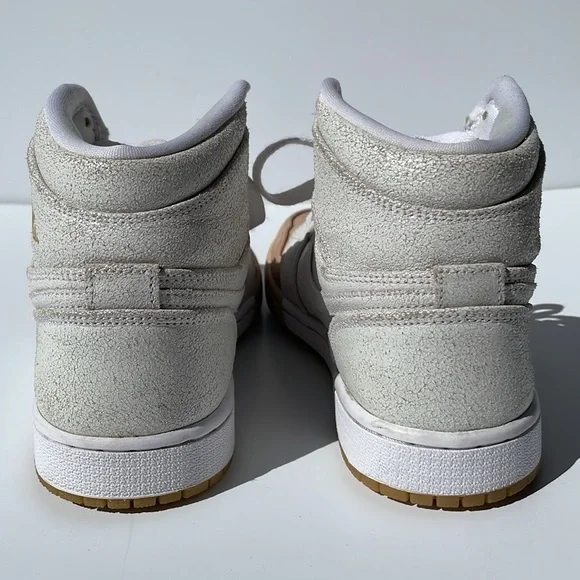 Dipped Retro Air Jordan 1 high top lustre white leather with tan toe & gold logo - Picture 7 of 10
